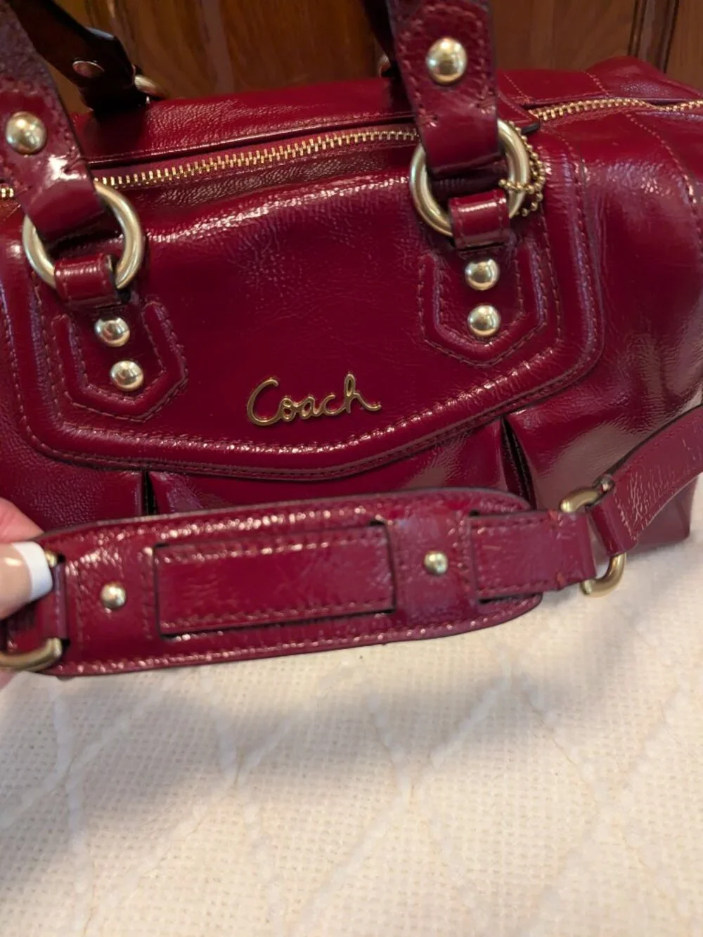 Coach Ashley Red/Burgundy Patent Satchel Bag